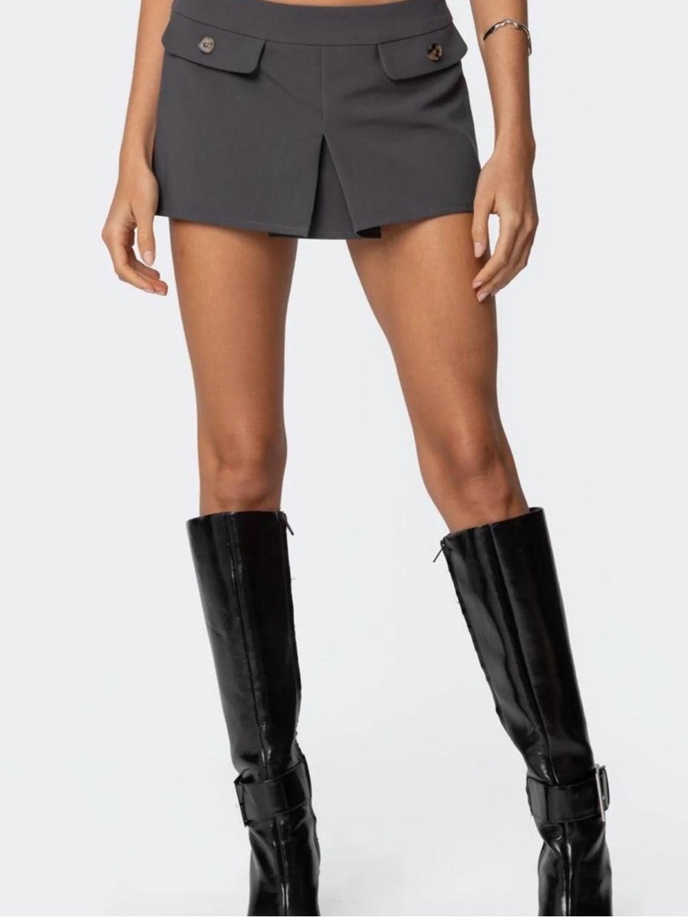 Edikted Charcoal Grey Mini Skort with Front Pleat
